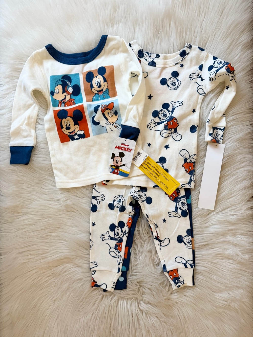 Disney Mickey Mouse Cream & Navy  Kids Pajama Set
